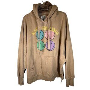 American Eagle This Feels Seriously Huggable Tan Keep Smiling Hoodie Size XL